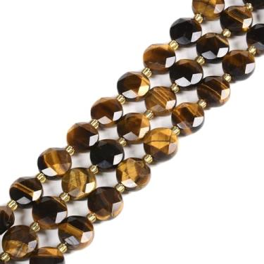 Imagem de Olho de tigre amarelo 10 mm facetado moeda disco estrela de Davi contas soltas judaicas DIY joias fazendo fio 38 cm