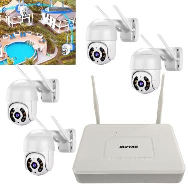 Imagem de 4 Cameras NVR DVR Sem Fio Wifi Microfone Alto Falante Visao Noturna Infravermelho App Celular Segurança Led Rua Quintal Varanda Casa Loja