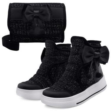 Imagem de Kit Bota Esportiva Infantil Feminina Cano Alto Com Bolsa Menina Preta Mz Shoes-Feminino
