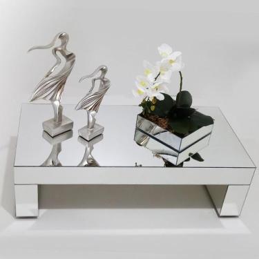 Imagem de Mesinha De Centro Espelhada Para Sala Decorativa 70X40 Cm Com Rodas Al