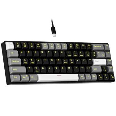 Imagem de Newmen GM681 60% Teclado Mecânico Compacto USB para Jogos, 68 Teclas, Retroiluminado por LED Personalizado, Pequeno Teclado com Fio para PC Gamer Win Mac, Preto/Branco/Cinza