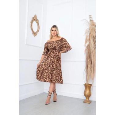 Imagem de Vestido Ciganinha Midi Moda Evangélica Lastex Com Elástico - ONÇA - CL