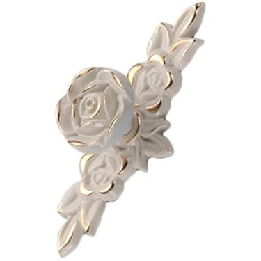 Imagem de Puxadores de armário antigos, puxadores de armário vintage Euro rosa, puxadores de gaveta de flores com prato, acabamento requintado para cozinha, quarto, banheiro, material de liga de zinco (folha