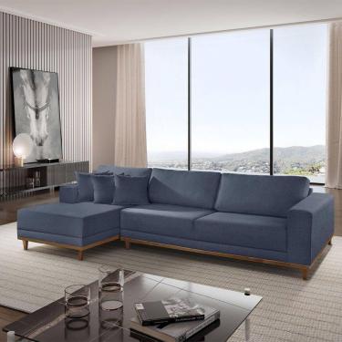 Imagem de Sofá Cronos 03 Metros Chaise Lado Esquerdo Meu Sofá Online A259 Linho Azul
