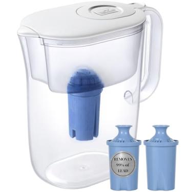 Imagem de Jarro de filtro de água de 10 xícaras e 2 filtros de água de vida prolongada (remove chumbo - 6 meses por filtro) e lembrete de substituição eletrônico - compatível com jarra de água Brita/jarra de