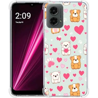 Imagem de Beaucov Capa para Moto G 5G 2024, cães fofos pata amor coração proteção contra quedas capa à prova de choque TPU proteção de corpo inteiro capa resistente a arranhões para Motorola Moto G 5G 2024
