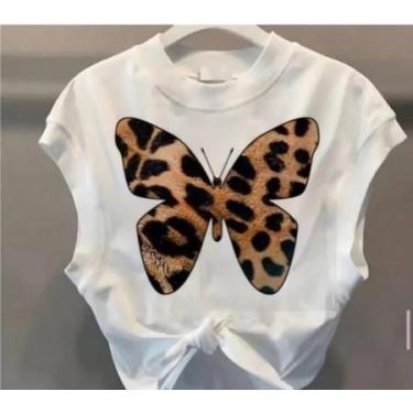Imagem de Cropped borboleta onça - loja dinka, m, branco