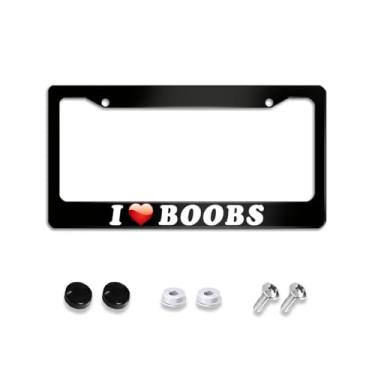 Imagem de EFAWIPA I Heart Love Boobies placa de carro frontal decorativa novidade à prova de intempéries acessórios de carro presente de vaidade para mulheres/homens 30,5 x 15 cm decoração de parede