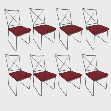 Imagem de Kit 08 Cadeiras Sala de Jantar Escritório Office Clark Industrial Ferro Cinza Corino Vermelho - Ahz Móveis