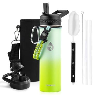 Imagem de Garrafa térmica de água RAYMYLO, aço inoxidável de parede tripla isolada a vácuo (fria por 48 h), à prova de vazamento, sem BPA, tampas de bico/canudo, infantil, escolar, 591 ml, verde degradê
