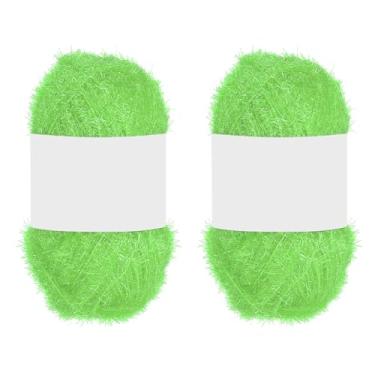 Imagem de PATIKIL 2 novelos de 100 metros, fio de poliéster brilhante Scrubbie vermelho coração de vidro para panos de prato crochê, tricô, cobertor, suéter, cachecol, chapéu, verde claro