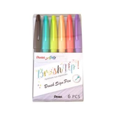 Imagem de Pentel Kit Caneta Brush Sign Pen 6 Unidades KITBRUSH-6V