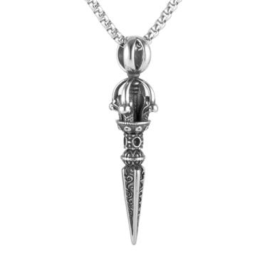 Imagem de Colar masculino e feminino gótico punk hip-hop remoção de rock demônio ponta de lança flecha, aço inoxidável 316L, corrente de pérola quadrada de aço inoxidável prata, joia vintage de amuleto