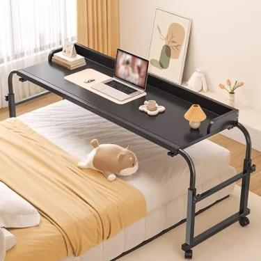 Imagem de Mesa de cabeceira móvel com rodas, bandeja de alimentos, mesa médica, altura e comprimento, ajustável, mesa de computador, laptop, carrinho de hospital com rodas
