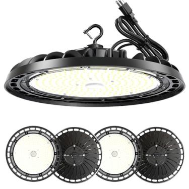 Imagem de EdisonPar Luminária Led High Bay 240 W Prem, Pacote Com 4 Unidades, Luminária Comercial Ufo De 12 Pés Com Plugue Para Garagem, Loja, Armazém, Oficina, 5000 K, 35000 Lm, Regulável, Ip65, Listada Pel