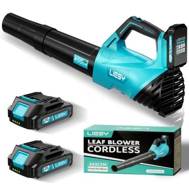 Imagem de LIESY Soprador De Folhas Sem Fio Com 2 Baterias De 20 V E Carregador, Soprador De Folhas Elétrico De 2 Velocidades, Soprador Portátil Leve Para Pátio, Gramado, Garagem, Quintal, Limpeza De Poeira E