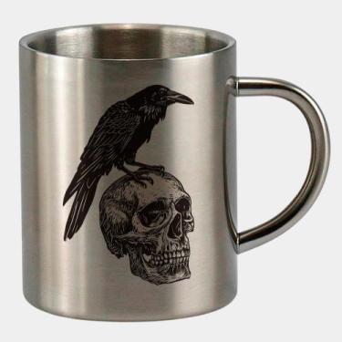 Imagem de Caneca de Inox Premium Prateada 400ml CORVO CRANIO CAVEIRA - Criatics