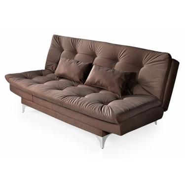 Imagem de Sofá Cama Reclinável Versátil Casal Premium com Pés de Alumínio 3 Lugares 5 Posições Veludo Cor Marrom Casa Imperial