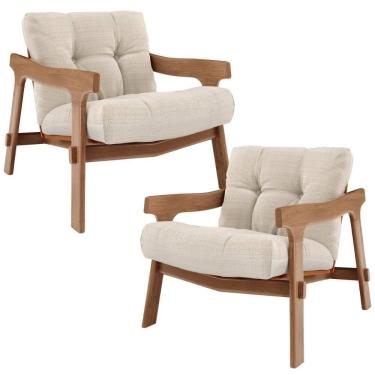 Imagem de Kit 02 Poltronas Decorativa Fixa Para Sala Living Ikary L02 Canela Linho Palha - Lyam Decor