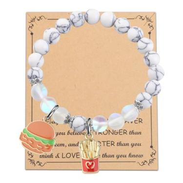 Imagem de FUSTMW Presentes engraçados de batatas fritas para hambúrguer, joias de batatas fritas, presente de hambúrguer para amantes de hambúrguer, presentes de fast food, Large, Metal, nagem