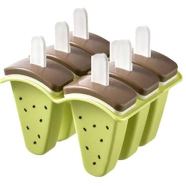 Imagem de 6 Grelhas Moldes De Picolé Em Forma De Melancia Fofos, De IcePop Em Uma Bandeja Com Palitos, Máquinas De Picolé, De Sorvete Caseiros, Máquinas De Sorvete De Silicone (Verde)