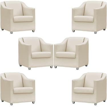 Imagem de Kit 6 Poltronas Mila Corino Cores Pé De Plástico Cromado - Bege Corino