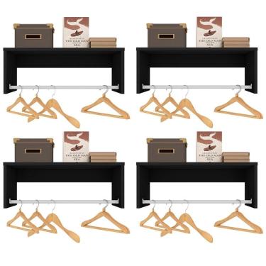 Imagem de Kit 4 Nichos Cabideiros Suspensos Berlim Preto - Lumil Móveis