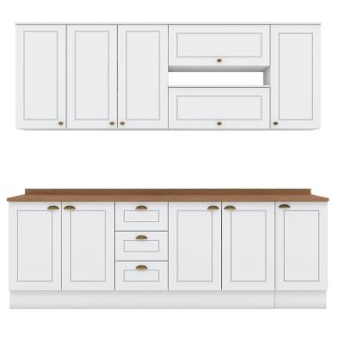 Imagem de Cozinha Modulada 10 Pecas 240cm Ce792 Americana Henn Branco Nature