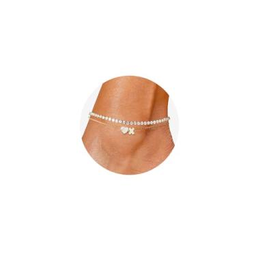 Imagem de CIOMY Tornozeleiras femininas com inicial dourada banhada a ouro 14 K, zircônia cúbica, coração, tornozeleira, impermeável, ajustável, inicial, tornozeleira, grande, verão, praia, pé, joia, 10.5Inch