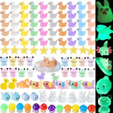 Imagem de YHCHLHFF 180 peças de animais de resina do oceano luminosos minúsculos patos de resina dinossauros, vários animais vibrantes em miniatura que brilham no escuro para micro jardim, paisagem, aquário