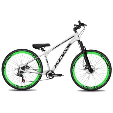 Imagem de Bicicleta Aro 26 Rebaixada Freeride para Grau, Quadro em Alumínio, Relação 1x7, Aros Vmaxx Coloridos, Pedivela 34D, Suspensão 80mm,Branco Preto Verde