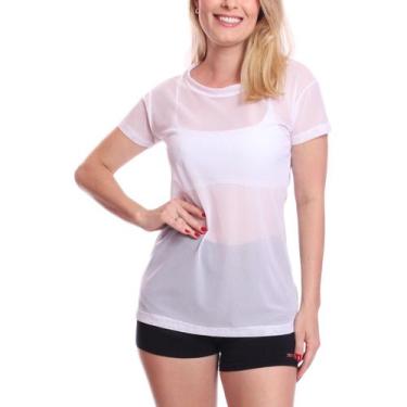 Imagem de Blusa Manga Curta Tule Transparente Treino Academia Fitness - Brás e C