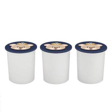 Imagem de Trio de Potes Kit Higiene Bebê Lavável Urso Coroa Menino - Neném na Nu