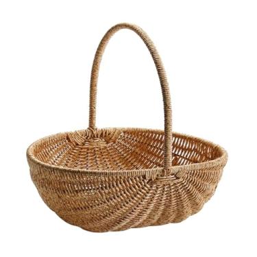 Imagem de IEUDNS Cesta de armazenamento tecida à mão, organizador portátil, rural, grande capacidade, decoração para áreas externas, internas, churrasco, cesta de