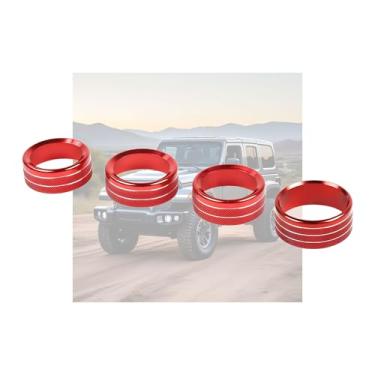 Imagem de Tampa do botão do interruptor de CD do ar condicionado, acessórios interiores do carro, anéis de acabamento de liga de alumínio compatíveis com Jeep Wrangler JL 2018-2022 (vermelho)