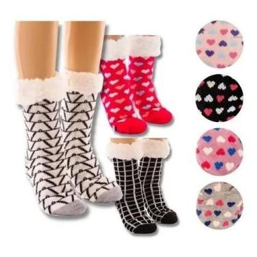 Imagem de Meia De Lã Pantufa Forrada Unissex  Antiderrapante Para Aquecer Os Pés
