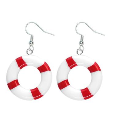 Imagem de Brincos com pingente de círculo de natação em 3D, boia salva-vidas, náutico, para mulheres, adolescentes, marinheiros, joias de presente, Zinco, Sem pedra preciosa