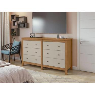 Imagem de Cômoda horizontal maggiore 6 gavetas Lopas, Amendoa Clean/Off White