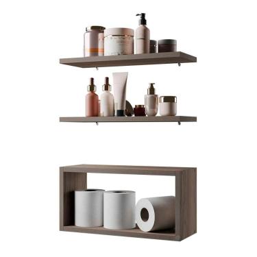 Imagem de Kit Prateleira Nicho Bruges para Banheiro Nogal 40 x 12cm