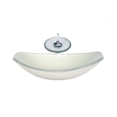 Imagem de Cuba de vidro oval chanfrada 46cm prata + valvula + torneira cascata -