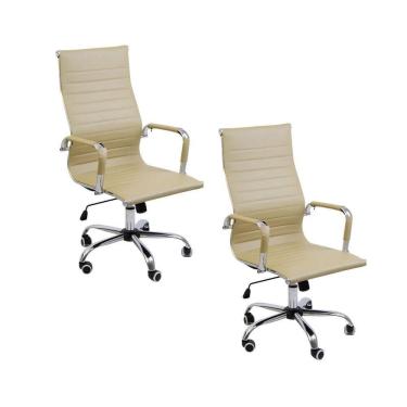 Imagem de Kit 2 Cadeiras De Escritório Esteirinha Giratória Ergonômica Alta Bege