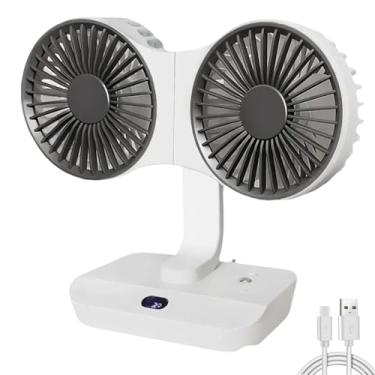 Imagem de Credelin Ventilador de mesa pequeno de cabeça dupla, ventilador de mesa oscilante portátil USB com 4 velocidades e luz LED rotação multiângulo mini ventilador de mesa silencioso para quarto
