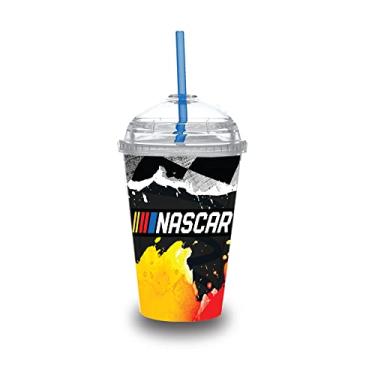 Imagem de Rico Industries Copo de acrílico NASCAR Logo Racing de 355 ml com tampa articulada para jovens, copo juvenil oficialmente licenciado com canudo espiral para fãs da NASCAR