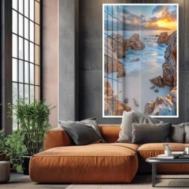 Imagem de Quadro decorativo mar entre pedras vertical - MeMoldura, 80x120cm, Mol