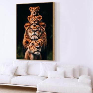 Imagem de Quadro decorativo familia de leão com dois filhotes vertical - MeMoldu