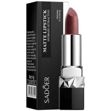 Imagem de SADOER Velvet Matte, Batom, Longa Duração Transfer-Prova Hidratante, Sortido 12 Tons, 4g (12# Cereja)