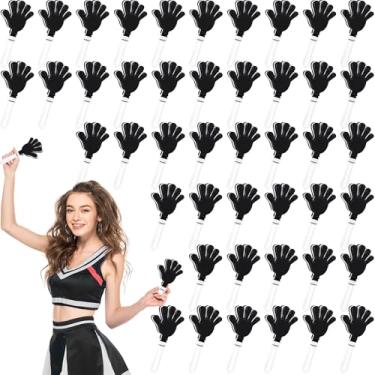 Imagem de 48 peças de palmas de mão a granel 19,5 x 8,5 cm, fabricantes de ruído, lembrancinhas de festa, barulho de palmas, para aniversários, jogos, prêmios, sala de aula, futebol, eventos esportivos, suprimentos de torcida (preto, branco)