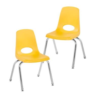 Imagem de Cadeira escolar empilhável de 35,5 cm, assento de estudante empilhável com pernas de aço cromado e deslizadores giratórios; para sala de aula, escola em casa ou espaço de aprendizagem - amarelo