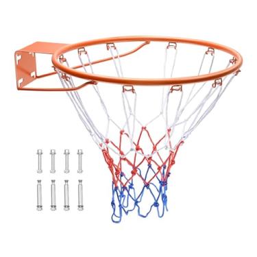 Imagem de VEVOR Aro de basquete, cesta de basquete montada na porta de parede, cesta de basquete resistente Q235 com rede, cesta de basquete suspensa padrão de 45,72 cm para crianças e adultos