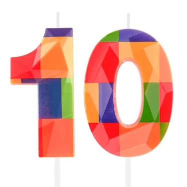 Imagem de Hongplus Bloco de construção colorido 3D número 10, vela de 10º aniversário, blocos de montar, tijolos, feliz aniversário de 10 anos, topo de bolo para meninos, meninas, crianças, decoração de festa